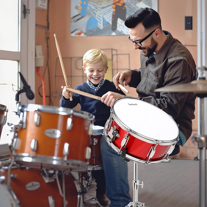 Snare Drum Kit, 14" x 5.5" Marching Snare Drum + Storage Padded Bag + Silent Mute Pad + A Pair Of 5A Drumsticks + Drums Key, Portable Drums Hardware Set for Adults Kids Student Beginners (Red)