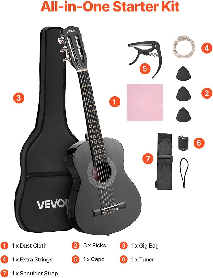 VEVOR Acoustic Guitar, Classical Guitar Starter Kit for Beginners, with Nylon Strings, Basswood Guitar, for Kids Adults Girls Boys Students