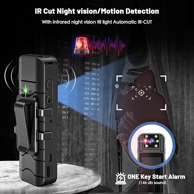 Body Camera with 1.4” Screen Audio and Auto Video Night Vision 1440P UHD Mini Police Wearable Body Worn Cam Portable Small Personal Camcorder Sport Action Outdoor Video Recorder (2K-128GB)