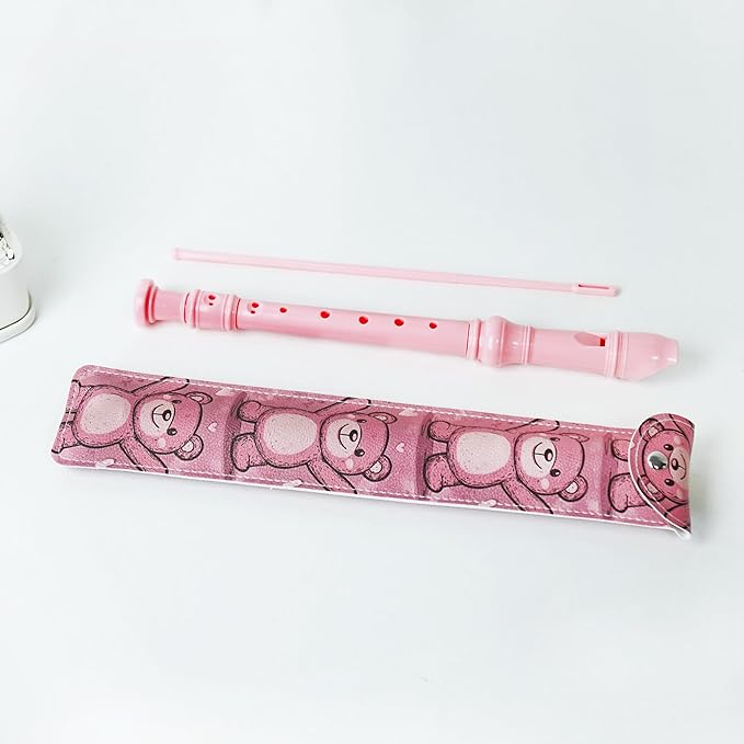 Recorder Instrument for Beginner Kids Adults,8-Hole Soprano Descant Recorder Music Flute with with Cleaning Rod & Leather Case For School Student Home Entertainment(2-Bear）