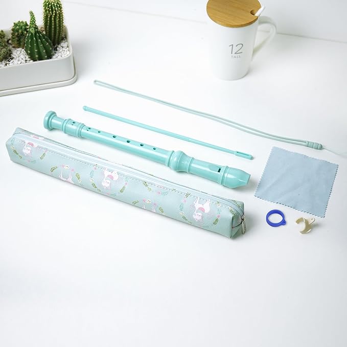 Recorder Instrument for Beginner Adults,8-Hole Soprano Descant Recorder Music Flute with Cleaning Rod & Case Bag For Home Entertainment(2-Green Unicorn2)