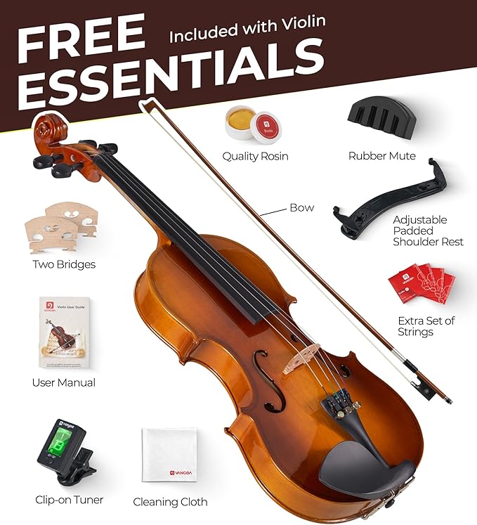 Vangoa Violin 1/4 Size for Kids Beginners Full Set, Spruce Childrens Fiddle Quarter Bundle Outfit Small Acoustic Violins Starter Kit Package w/Side Solidwood, Hard Case for School Students Ages 4-6