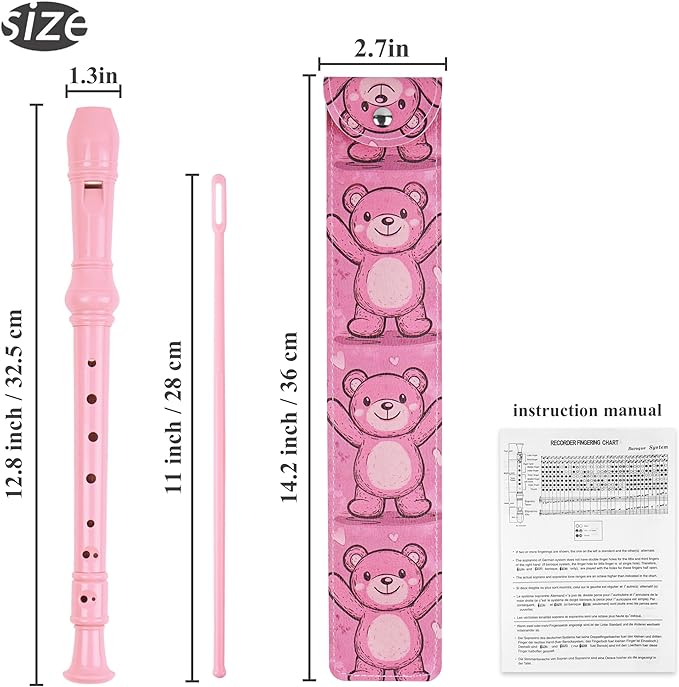 Recorder Instrument for Beginner Kids Adults,8-Hole Soprano Descant Recorder Music Flute with with Cleaning Rod & Leather Case For School Student Home Entertainment(2-Bear）