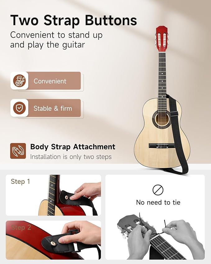 Moukey 30" Acoustic Guitar for Beginners Kids Youth 1/4 Size Dreadnought Guitarra Acustica Kit with Chord Poster, Gig Bag, Tuner, Picks, Nylon Strings, Capo, Strap - Natural