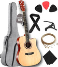 Pyle 41" Acoustic Guitar Standard Full Size 6 String Dreadnought, Matte Finish with Gig Bag, Steel Strings, Picks, Strap, Capo - PGA480NT.X9
