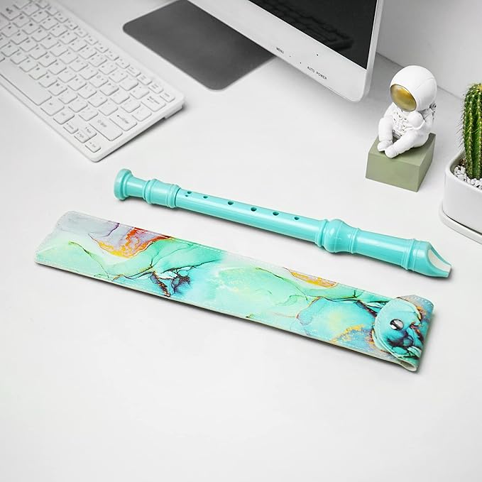 Recorder Instrument for Beginner Adults,8-Hole Soprano Descant Recorder Music Flute with with Cleaning Rod & Leather Case For Home Entertainment(2-Blue Green Splash-ink)