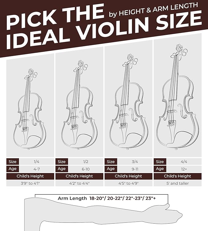 Vangoa Violin 3/4 Size for Kids Full Set, Beginners Fiddle Three Quarter Bundle Acoustic Violins Starter Kit Package Side Solidwood, Hard Case for School Students, Childrens, Adults Ages 9-12