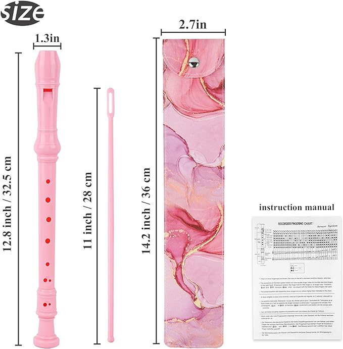 Recorder Instrument for Beginner Kids Adults,8-Hole Soprano Descant Recorder Music Flute with with Cleaning Rod & Leather Case For School Student Home Entertainment(2-Pink Splash-ink)