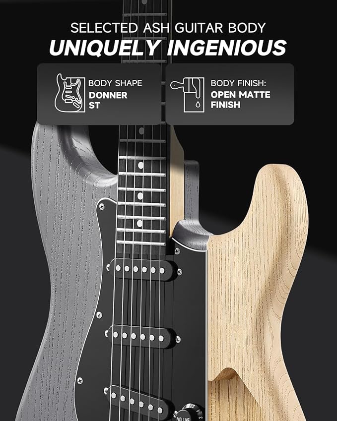 DONNER DST-80 Electric Guitar 39” Beginner Electric Guitar Kit with Amp, Classic SSS Pickup Complete with Gig Bag, Tuner, Capo, Strap, Picks, and Free Online Lessons