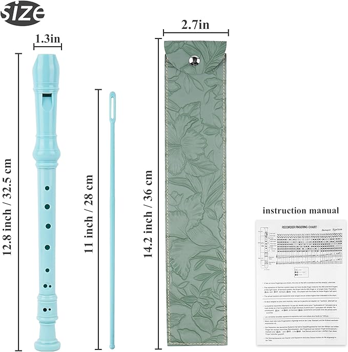 Recorder Instrument for Beginner Kids Adults,8-Hole Soprano Descant Recorder Music Flute with with Cleaning Rod & Leather Case For School Student Home Entertainment(2-Carved Dark Green)