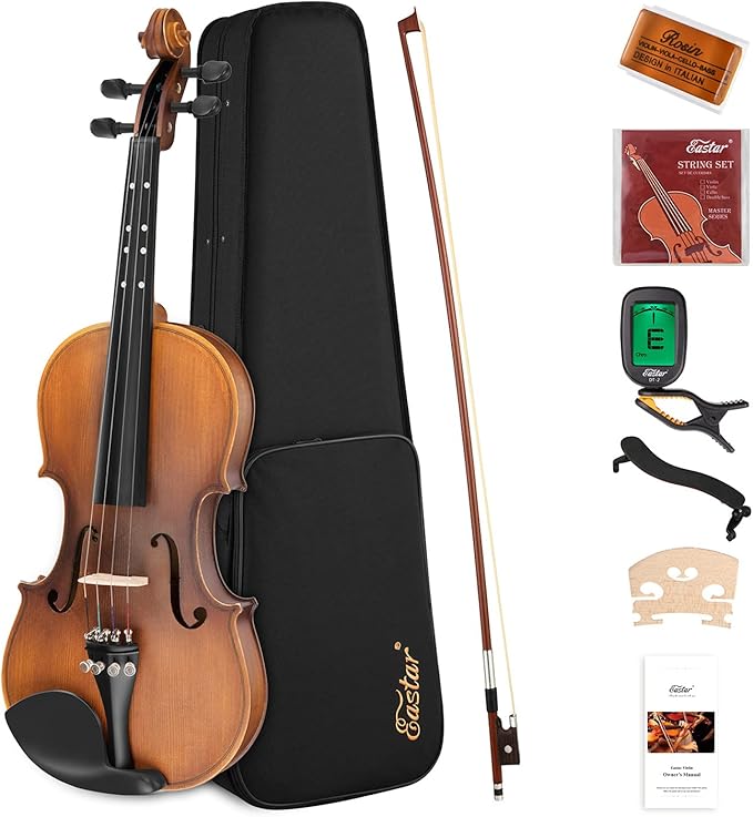 Eastar 3/4 Violin Set Fiddle EVA-3 Matte fo Beginners with Hard Case, Rosin, Shoulder Rest, Bow, and Extra Strings (Imprinted Finger Guide on Fingerboard)