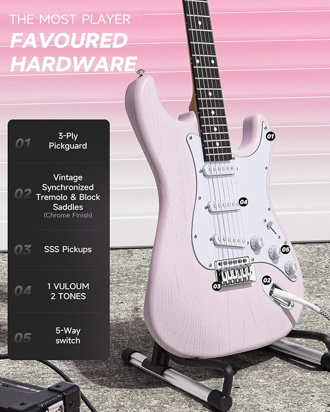 DONNER DST-80 Electric Guitar 39” Beginner Electric Guitar Kit with Amp, Classic SSS Pickup Complete with Gig Bag, Tuner, Capo, Strap, Picks, and Free Online Lessons