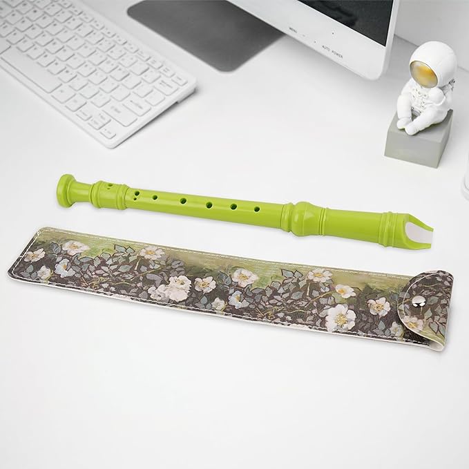 Recorder Instrument for Beginner Adults,8-Hole Soprano Descant Recorder Music Flute with with Cleaning Rod & Leather Case For Home Entertainment(2-Green Rose)