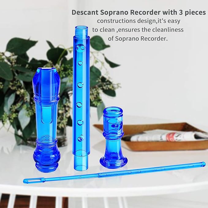 Soprano Recorder Instrument for Kids Beginners Student 8 Hole Flute German Fingering C Key Recorder Instrument 3 Piece with Cleaning Rod and Bag Fingering Chart
