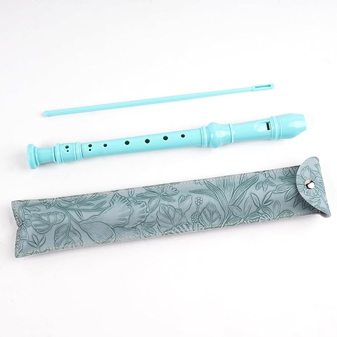 Recorder Instrument for Beginner Kids Adults,8-Hole Soprano Descant Recorder Music Flute with with Cleaning Rod & Leather Case For School Student Home Entertainment(2-Carved Light Blue)