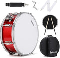 Snare Drum Kit, 14" x 5.5" Marching Snare Drum + Storage Padded Bag + Silent Mute Pad + A Pair Of 5A Drumsticks + Drums Key, Portable Drums Hardware Set for Adults Kids Student Beginners (Red)