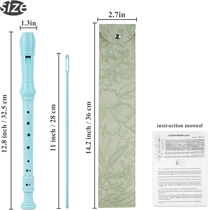 Recorder Instrument for Beginner Kids Adults,8-Hole Soprano Descant Recorder Music Flute with with Cleaning Rod & Leather Case For School Student Home Entertainment(2-Carved Light Green)