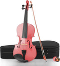 4/4 Beginner Violin for Adults, Complete Full Size Violin Kit with Portable Case, Bow, Rosin, Pink