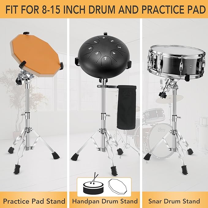 Snare Drum Stand Snare Stand with Drumstick Holder and a Pair of 5A Drum Sticks Fit for 8 to 15 Inch Snare Drum and Practice Pad, Adjustable Height 15.8 to 22.8 Inches for Drum Beginners