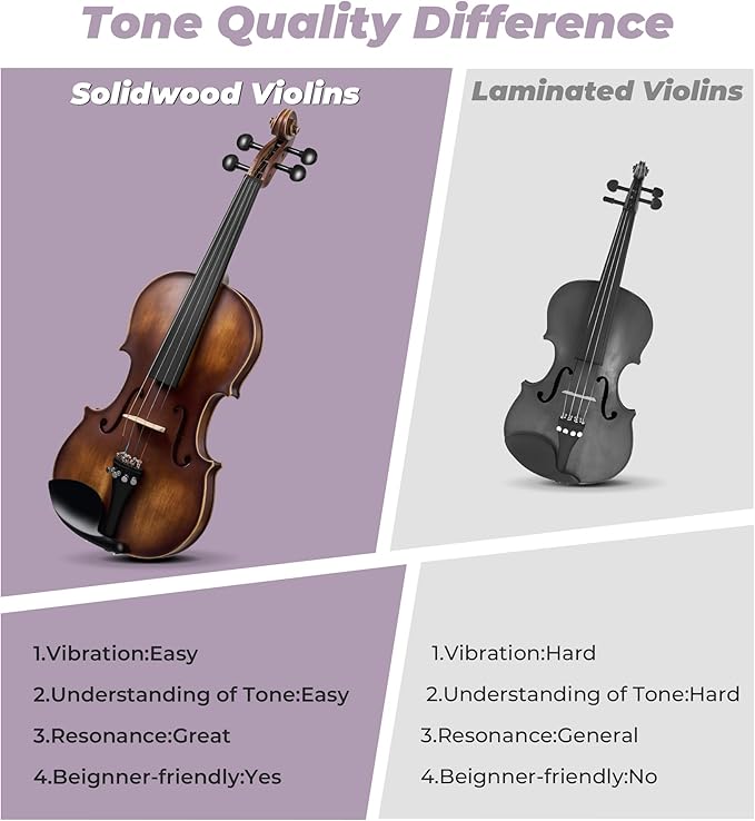 Vangoa Violin 4/4 Full Size Set, Varnish Fiddle Solid Wood for Professional Adults Senior Intermediate Beginners Student Starter Acoustic Violins Kit Outfit with Ebony Fitted, Hard Case, Right Handed
