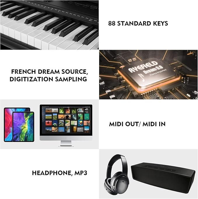 MUSTAR Digital Piano 88 Key Weighted with Stand, 88 Key Semi Weighted Keyboard Piano MEP-1100, Electric Piano Keyboard 88 Keys for Beginners, 2x25W Stereo Speakers, Case, Sustain Pedal, ABS, Black
