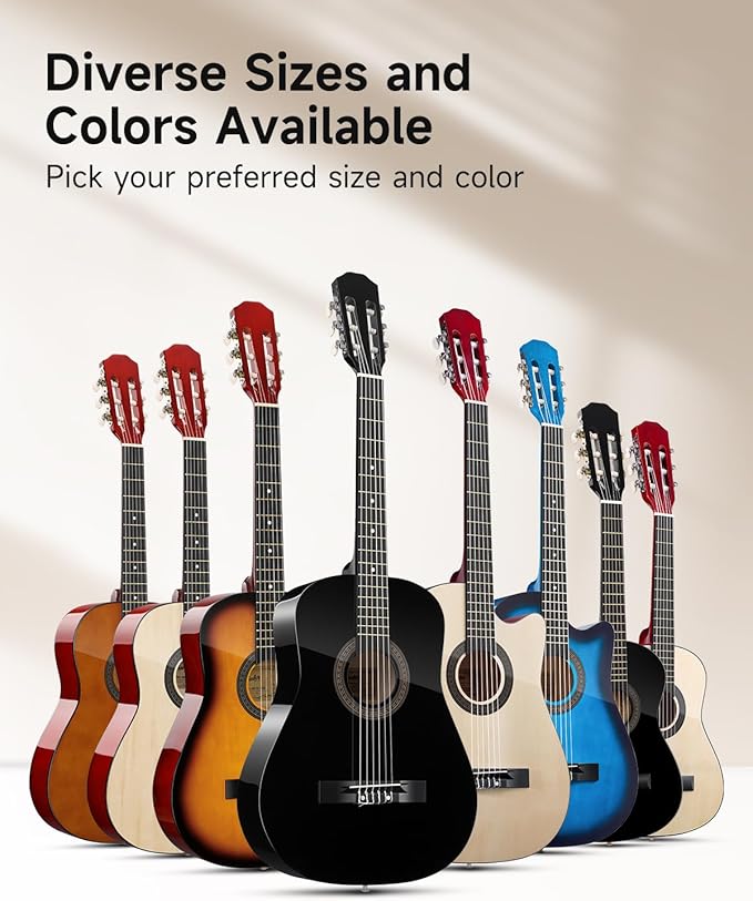 Moukey 38" Acoustic Guitar for Beginners Kids Youth Adult Dreadnought Guitarra Acustica Kit with Chord Poster, Gig Bag, Tuner, Picks, Nylon Strings, Capo, Strap - Sunburst