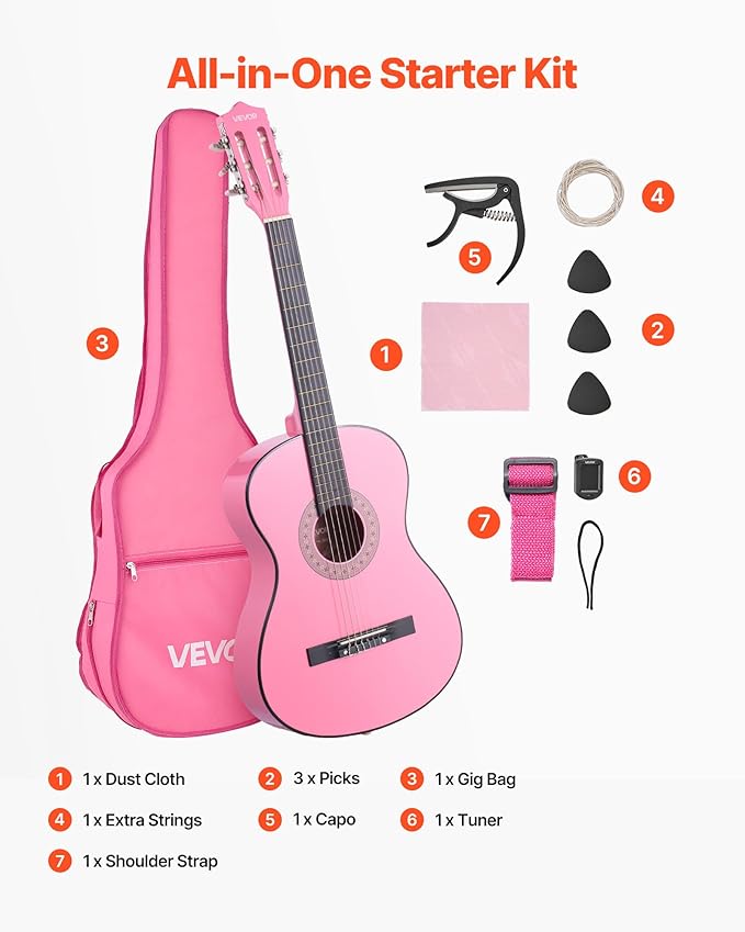 VEVOR Acoustic Guitar, Classical Guitar Starter Kit for Beginners, with Nylon Strings, Basswood Guitar, for Kids Adults Girls Boys Students