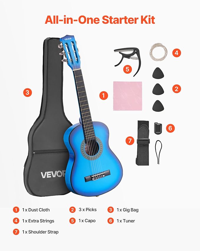 VEVOR Acoustic Guitar, Classical Guitar Starter Kit for Beginners, with Nylon Strings, Basswood Guitar, for Kids Adults Girls Boys Students
