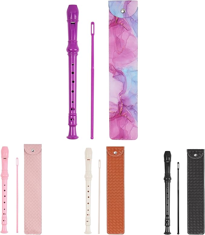 Recorder Instrument for Beginner Kids Adults,8-Hole Soprano Descant Recorder Music Flute with with Cleaning Rod & Leather Case For School Student Home Entertainment(2-Purple Blue Splash-ink)