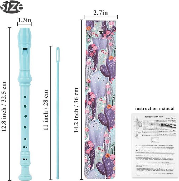 Recorder Instrument for Beginner Kids Adults,8-Hole Soprano Descant Recorder Music Flute with with Cleaning Rod & Leather Case For School Student Home Entertainment(2-Cactus)