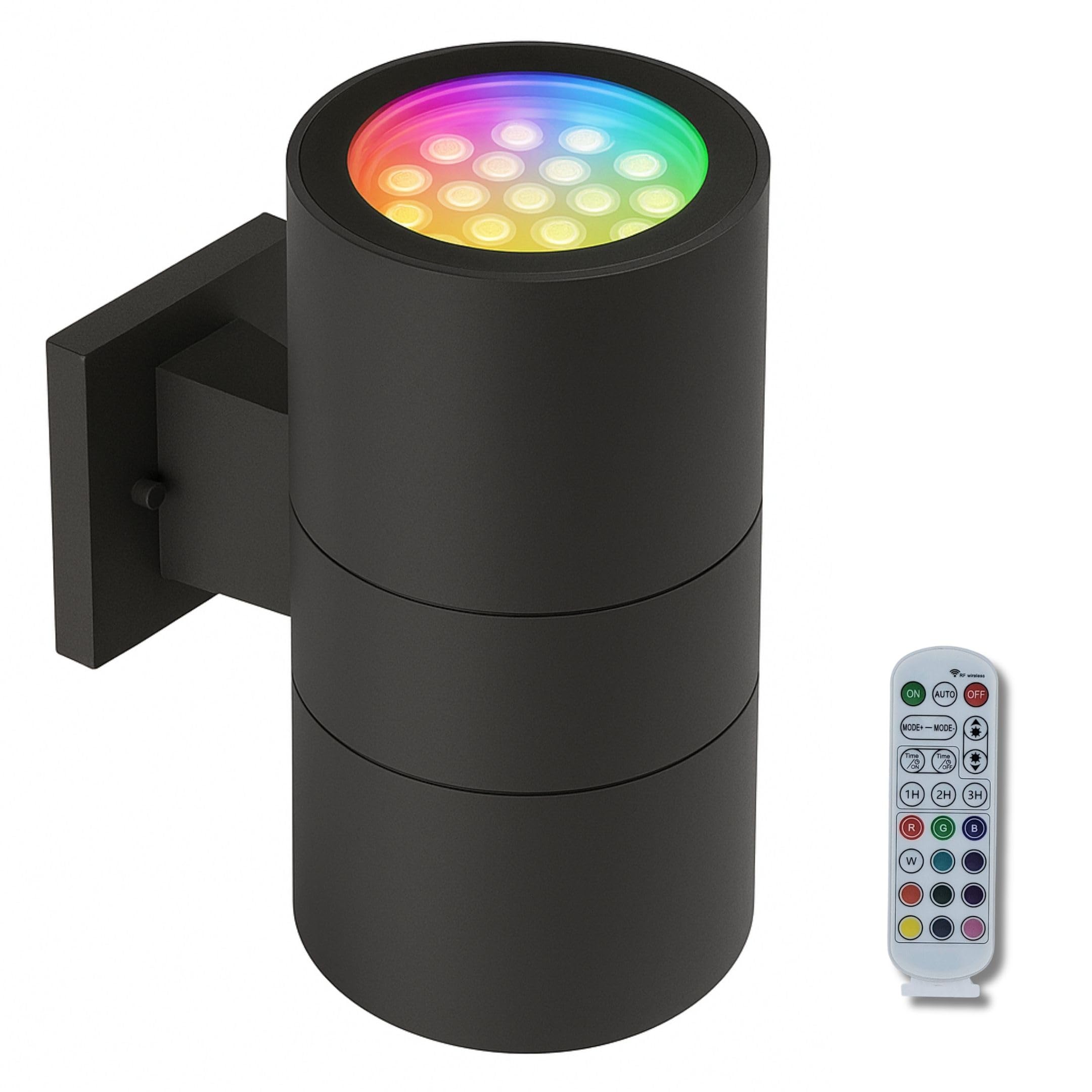 LED Up Down Light 36W RGBW 3000k | Modern Outdoor Lights for Porch Patio Light | Aluminum Cylinder and Tempered Glass Cover | Waterproof | Wall Sconce Multicolor- 2x36W RGBW (72W) Total