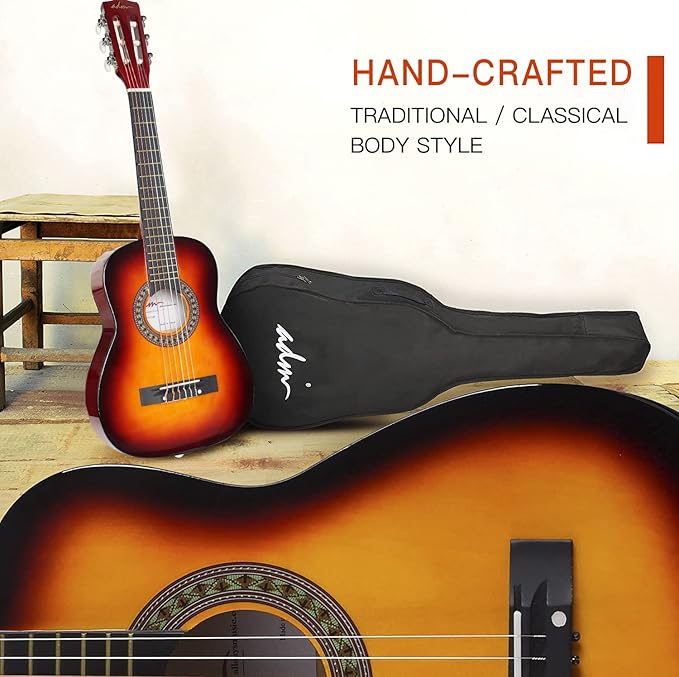 ADM Beginner Acoustic Classical Guitar 30 Inch Nylon Strings Wooden Guitar Bundle Kit for Kid Boy Girl Student Youth Guitarra Online Lessons with Gig Bag, Strap, Tuner, Extra String,Pick,Sunbrust 1