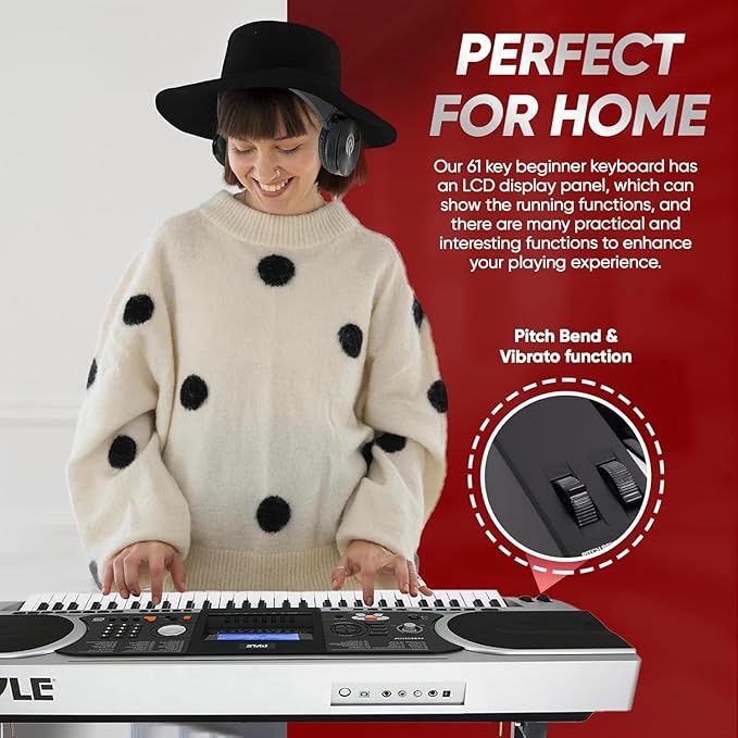 Pyle, Digital Musical Karaoke Portable Electronic Piano Includes Water-Resistant Case Bag, Keyboard Stand, Sustain Pedal & Headset (61 Keys), Compact (PKBRD6175P)