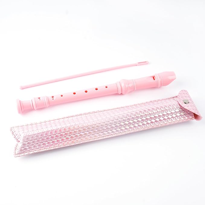 Recorder Instrument for Beginner Adults,8-Hole Soprano Descant Recorder Music Flute with with Cleaning Rod & Leather Case For Home Entertainment(2-Flash Woven Pink2)