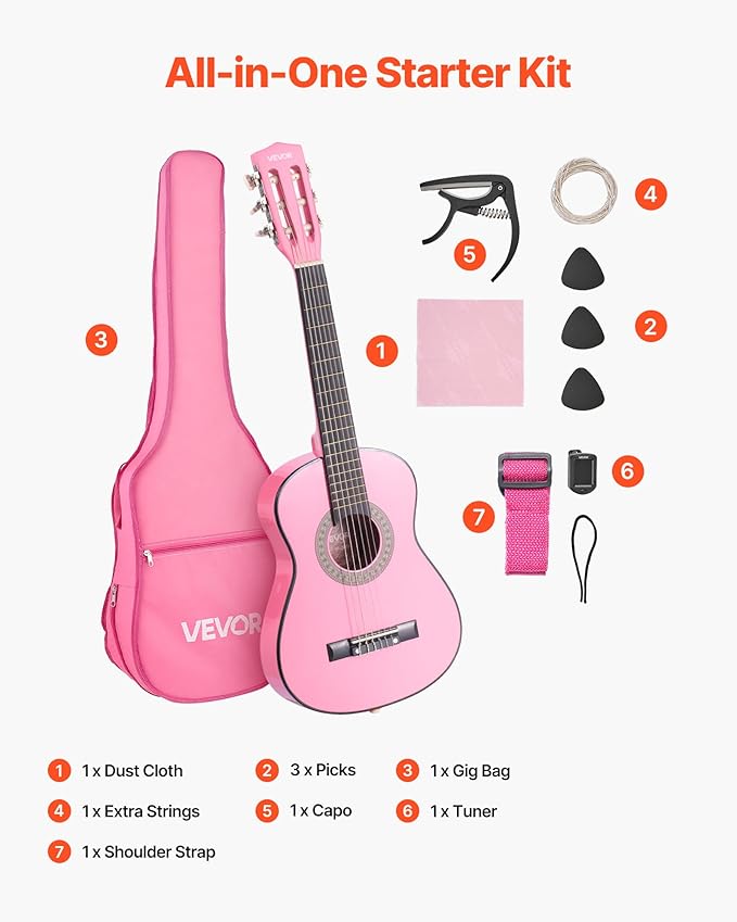 VEVOR Acoustic Guitar, Classical Guitar Starter Kit for Beginners, with Nylon Strings, Basswood Guitar, for Kids Adults Girls Boys Students