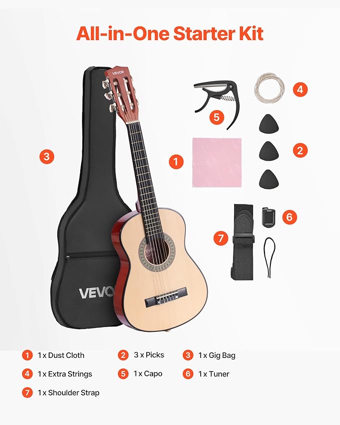 VEVOR Acoustic Guitar, Classical Guitar Starter Kit for Beginners, with Nylon Strings, Basswood Guitar, for Kids Adults Girls Boys Students