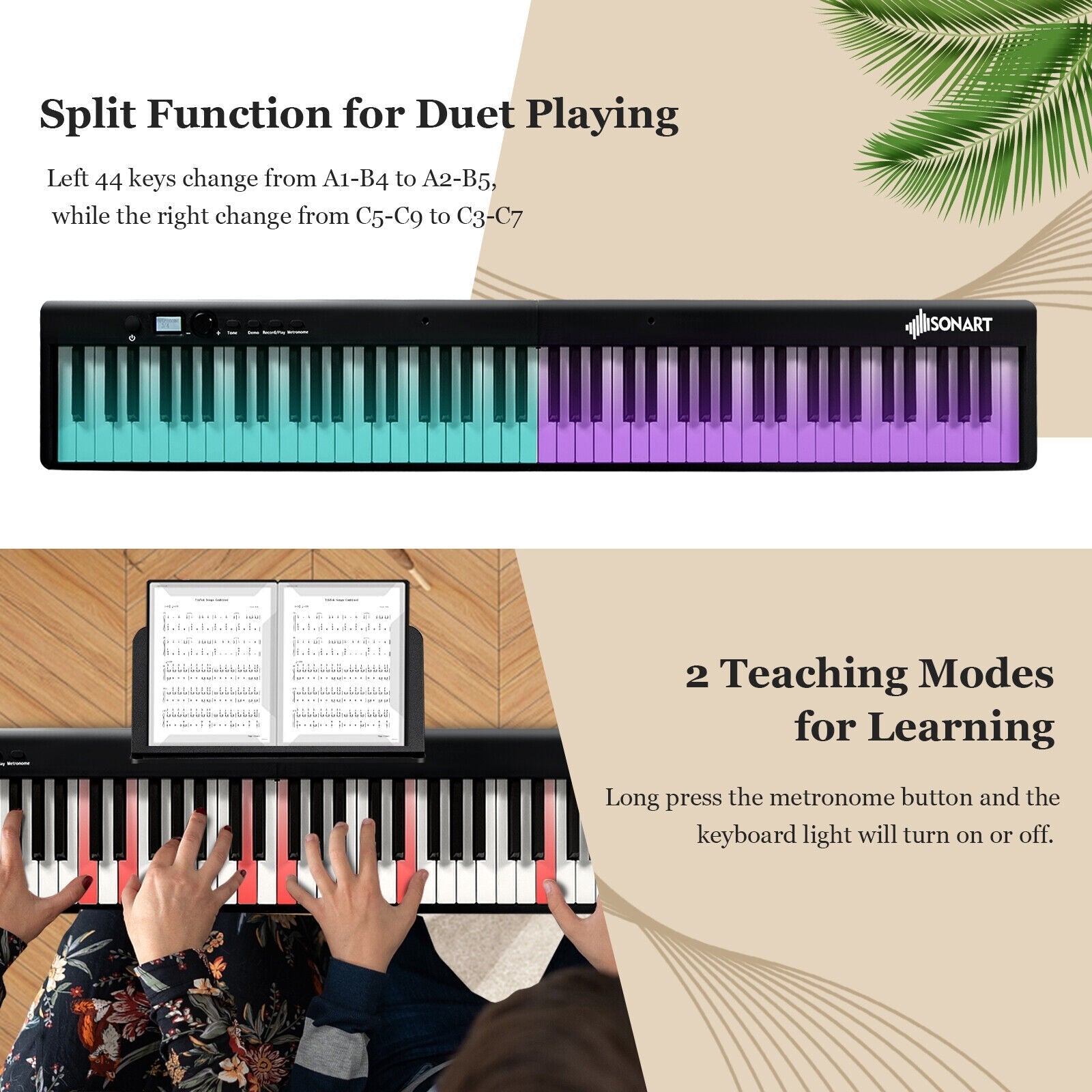 88-Key Folding Electric Lighted Piano Full-Size Portable Keyboard MIDI