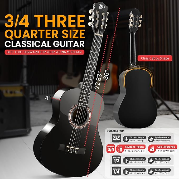 Pyle 6 String Acoustic Guitar, Right, 3 Black, Gloss, 36" (PGACLS82BK.X9)