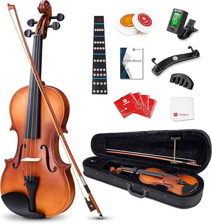 Vangoa 1/2 Violin Set for Beginners Kids Student Fiddle Half Size Acoustic Violin Outfit with Starter Kit for Children Teens, Natural