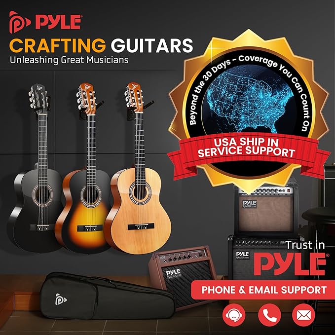 Pyle 36'' -Inch 6-String Classic Guitar-3/4 Size Scale Guitar with Digital Tuner & Accessory Kit, Sunburst, Right, 7 Cherry Burst, Gloss, 36” (PGACLS82CS.X9)