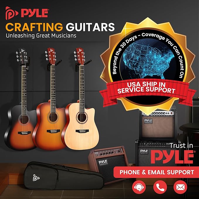 Pyle 41" Acoustic Guitar Standard Full Size 6 String Dreadnought, Matte Finish with Gig Bag, Steel Strings, Picks, Strap, Capo - PGA480NT.X9