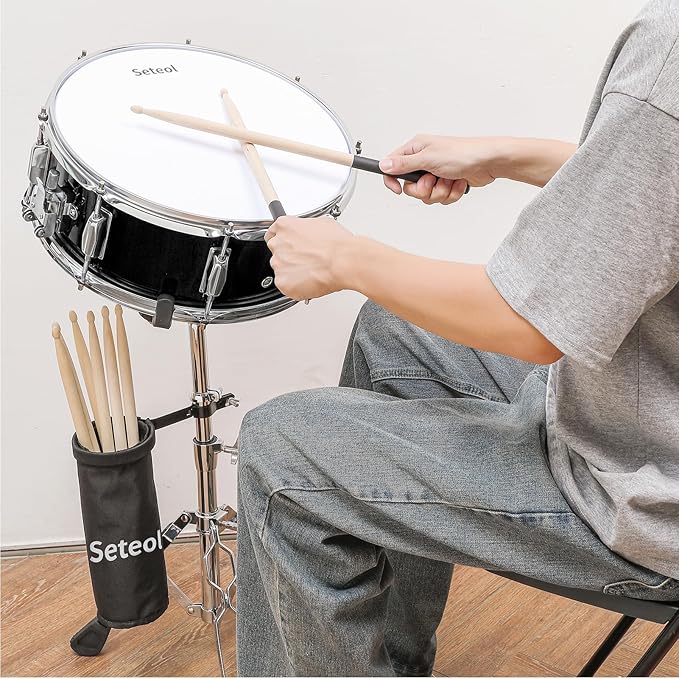 Snare Drum Set, 14" x 5.5" Marching Snare Drum with Stand & Storage Padded Bag + Silent Mute Pad + Drums Sticks + Drumstick Holder + Drums Key + Damper Gels for Adults Kids Beginners (Black)