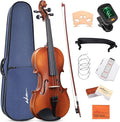 ADM 4/4 Full Size Wood Violin Set for Kids Teens Students Adults Beginner Acoustic Violin Matte Fiddle Starter Kit with Hard Case, Rosin, Shoulder Rest, Bow, Clip-on Tuner and Fingerboard Sticker