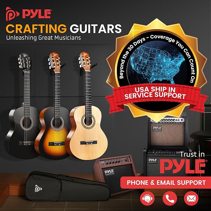 Pyle Beginner Acoustic Guitar Kit, 3/4 Junior Size All Wood Instrument for Kids, Adults, 36" Natural, Gloss