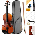 Fesley Violin Fiddle Beginner Set: 3/4 Matt Violin Kit for Student, Acoustic Violin with Hard Case, Solidwood Hand Made Starter Kit with Bow, Rosin, Shoulder Rest, Tuner, Extra Strings