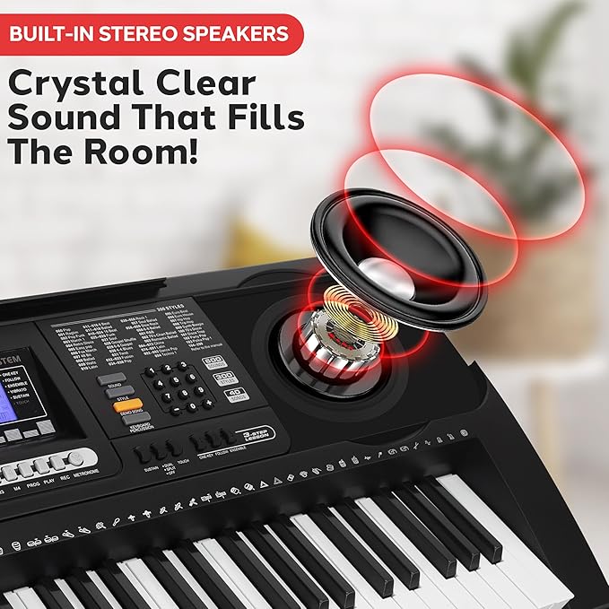 Pyle 61-Key Digital Karaoke Keyboard Piano – Portable Electronic Music Keyboard with Stand, Stool, Mic Input, Stereo Speakers, Record & Playback, Teaching Functions & Case Bag