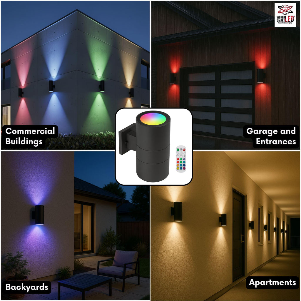 LED Up Down Light 36W RGBW 3000k | Modern Outdoor Lights for Porch Patio Light | Aluminum Cylinder and Tempered Glass Cover | Waterproof | Wall Sconce Multicolor- 2x36W RGBW (72W) Total