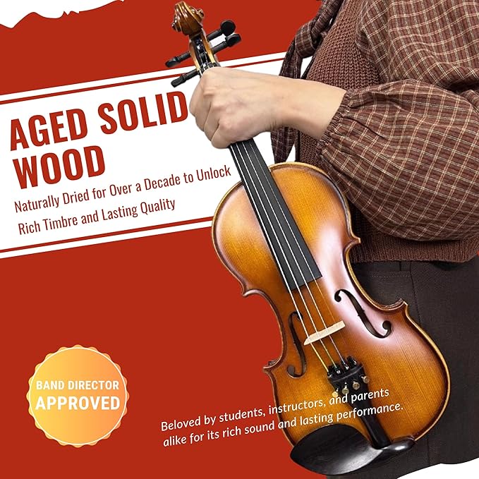 1/2 Size Violin for Kids, Half Size Fiddle - Solid Spruce & Maple with Lightweight Case, Brazilwood Bow, Shoulder Rest, Digital Tuner (Child Beginner Kit MVA-800)