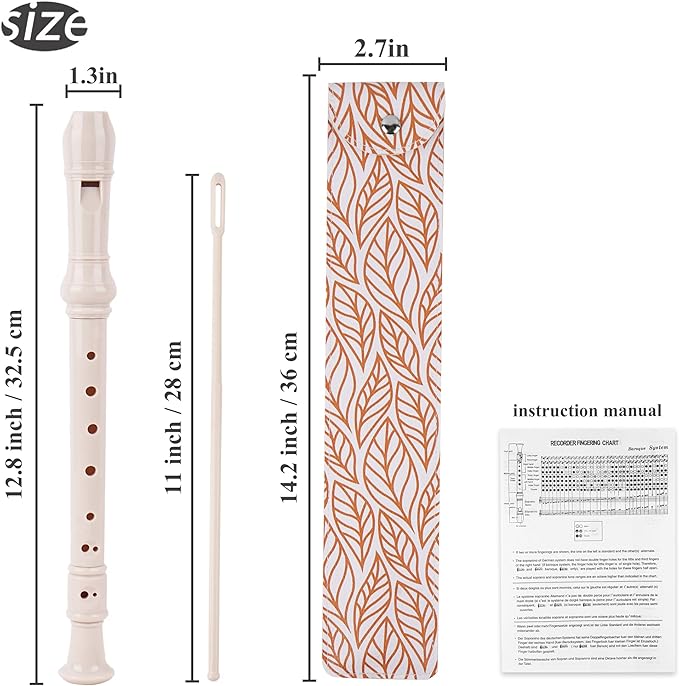 Recorder Instrument for Beginner Kids Adults,8-Hole Soprano Descant Recorder Music Flute with with Cleaning Rod & Leather Case For School Student Home Entertainment(2-Gold Leaf)
