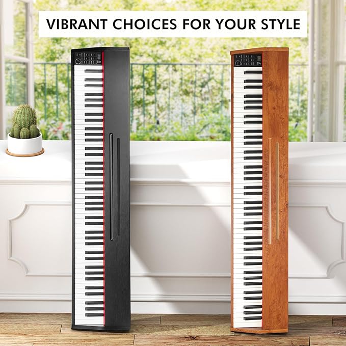 88 Key Digital Piano Keyboard for Beginners,Full Size Electric Piano Semi-Weighted Keyboard with Sheet Music Stand,Pedal,Headphone,Power Adapter,USB-MIDI Compatibility,Wood Grain Brown
